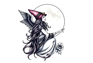 Moon goddess witch tattoo idea