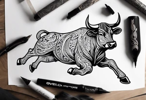 realistic laying bull body tail tattoo idea