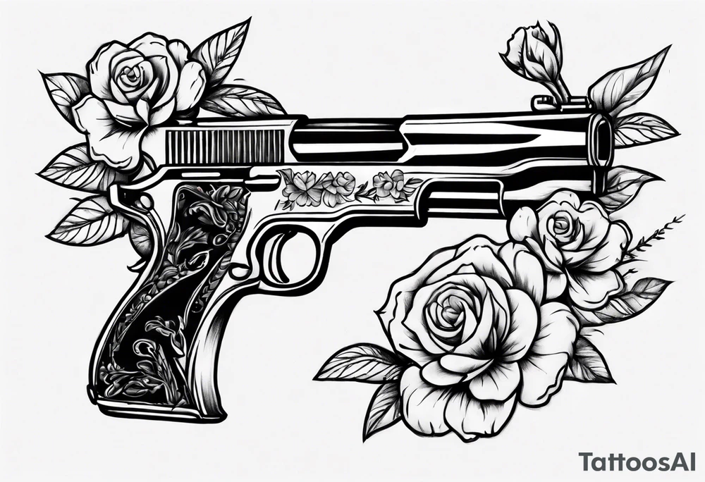 Gun with flowers sketch traditional styles tattoo idea