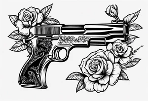 Gun with flowers sketch traditional styles tattoo idea