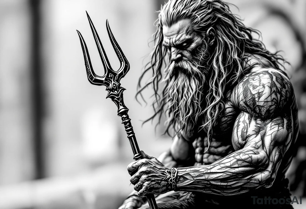 poseidon with trident tattoo idea