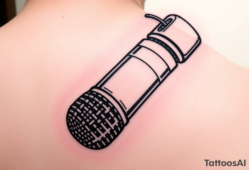 Upside-down microphone with a pipe bomb as the handle tattoo idea