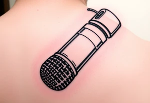 Upside-down microphone with a pipe bomb as the handle tattoo idea