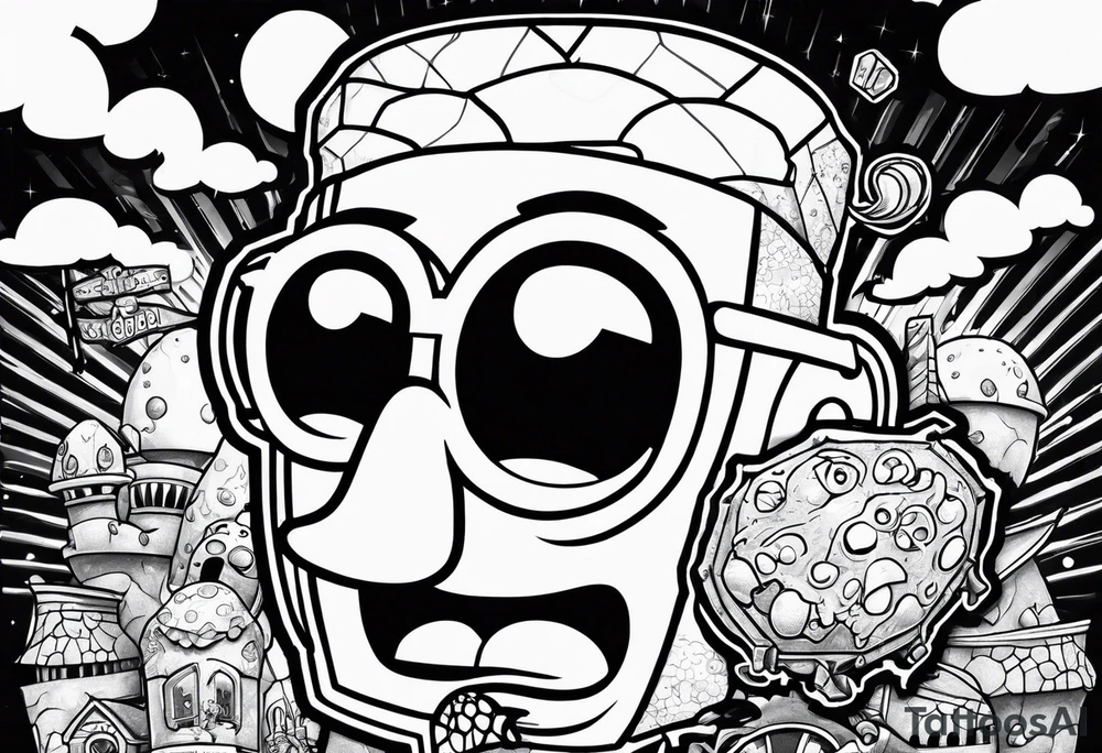 SpongeBob hanging with stone cold Steve austin tattoo idea