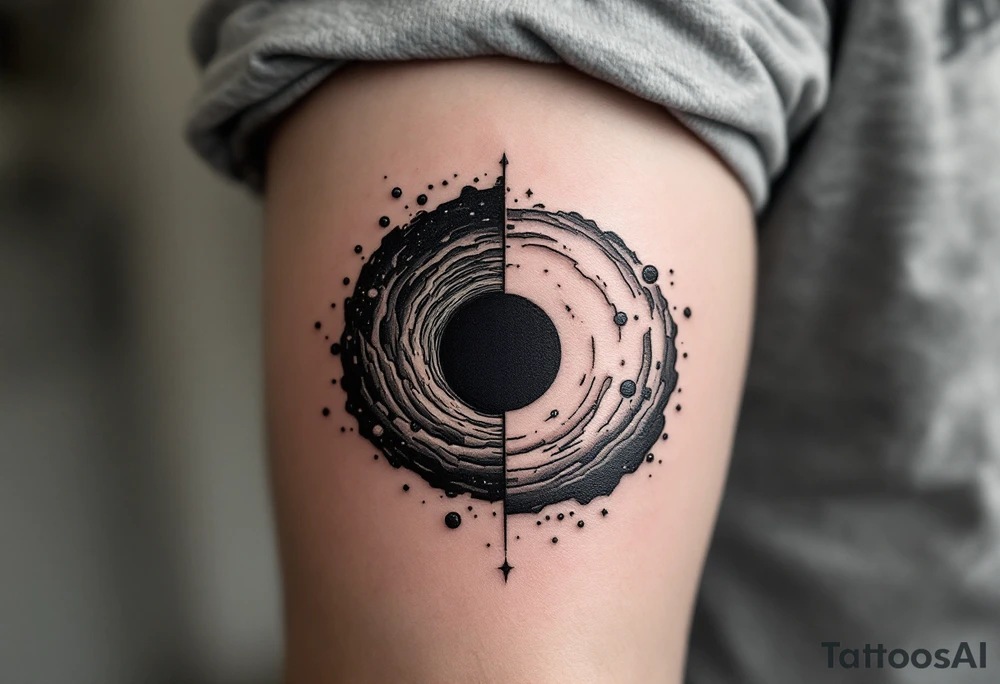 Two different universes on separate sides of a black hole tattoo idea