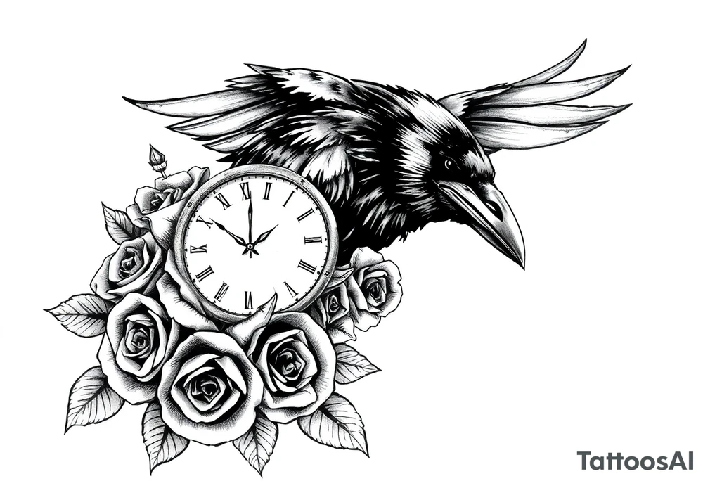 raven,roses,clock. tattoo idea