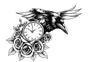 raven,roses,clock. tattoo idea