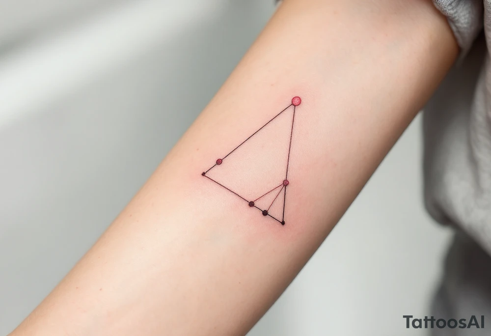 Three pink ink dots placed behind the ear in a triangle, inspired by celestial navigation and guidance. tattoo idea
