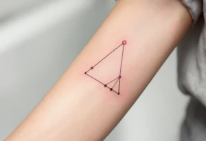 Three pink ink dots placed behind the ear in a triangle, inspired by celestial navigation and guidance. tattoo idea