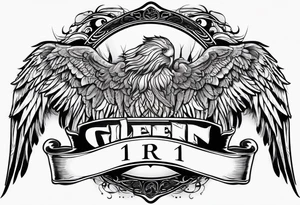 The word Glenn on a banner with angel wings tattoo idea