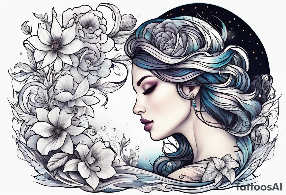 sea,, night, flower, tattoo idea