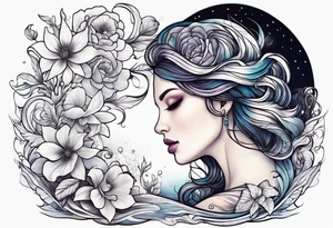 sea,, night, flower, tattoo idea