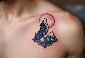 wolf on mountain howling at moon tattoo idea