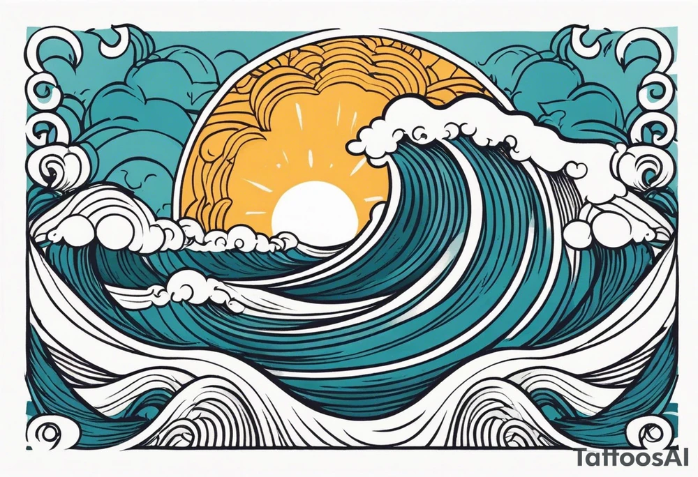 waves in ocean simple with in circle with sun
vintage design tattoo idea