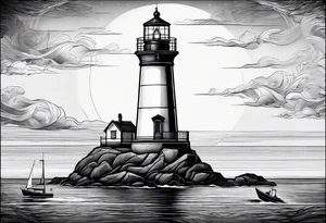 maritime lighthouse in a front view sailboat serving as a mast for a sail. tattoo idea
