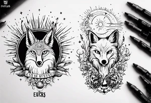 Fuchs und Eule unter der Sonne mit dem Schriftzug Sapere Aude tattoo idea