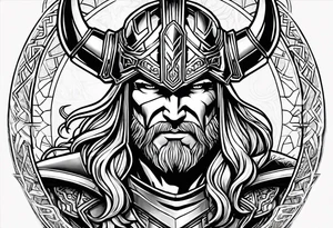 The Mighty Thor from MCU with a vignette in the background tattoo idea