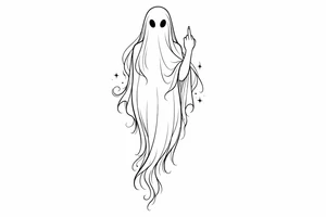Tall girly ghost line work with middle finger up tattoo idea