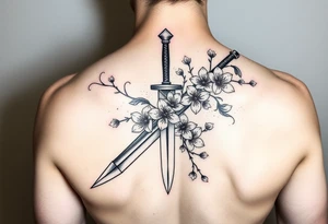 Dagger with cherry blossoms feminine but not cartoon like tattoo idea