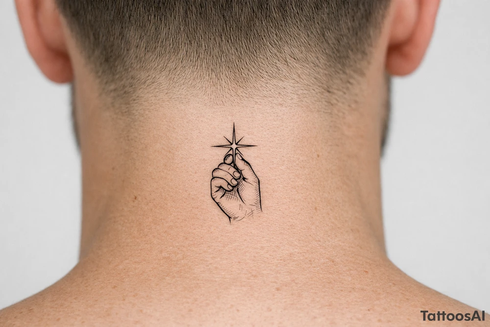 Single needle hand silhouette holding a sharp-lined starburst, geometric. tattoo idea