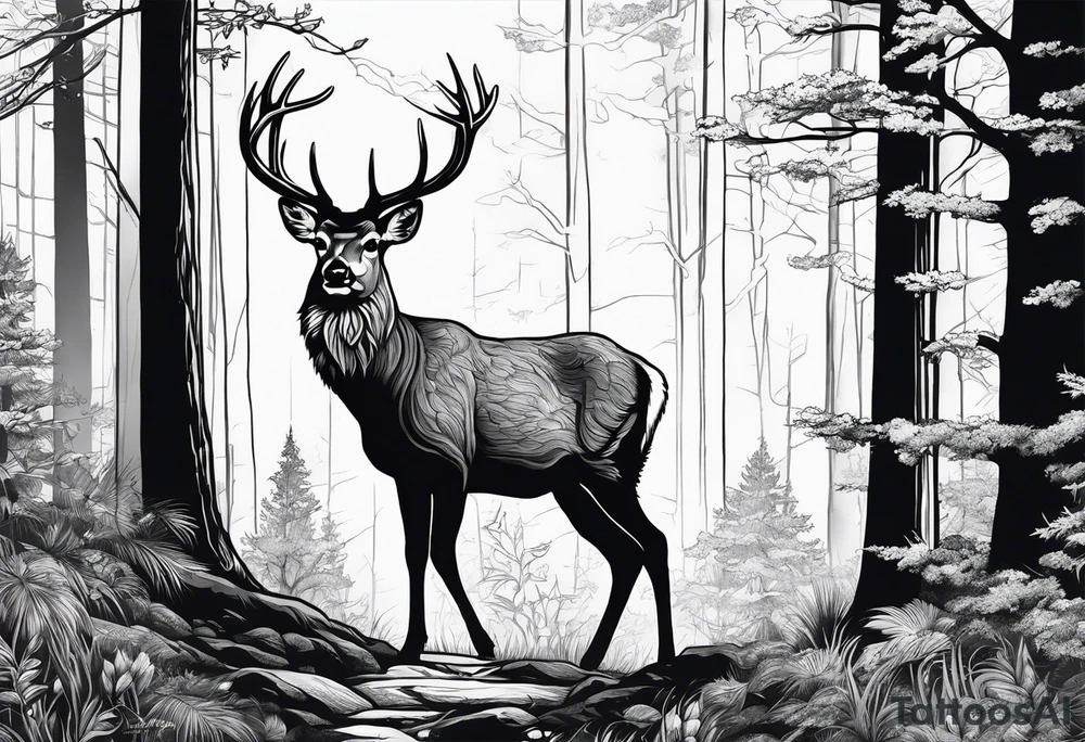 A deer that is in the woods tattoo idea