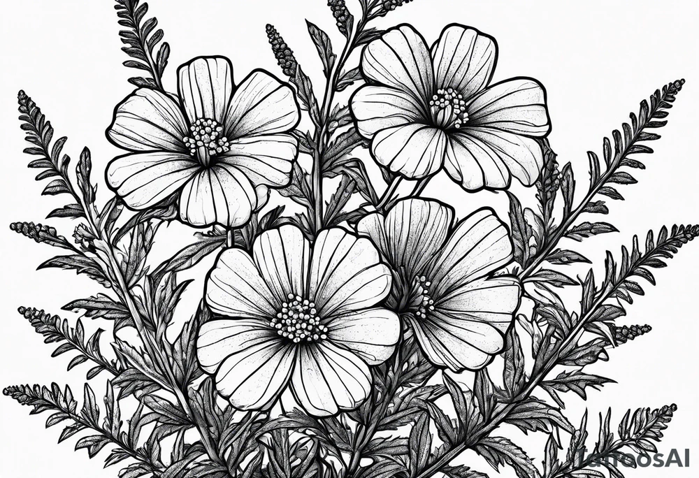 Generate a picture of Vervain (Verbena) flowers with small leaves around them. tattoo idea