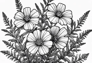 Generate a picture of Vervain (Verbena) flowers with small leaves around them. tattoo idea
