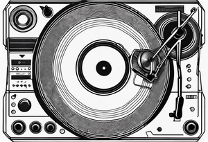 A recordplayer fineline minimalistic outline only tattoo idea