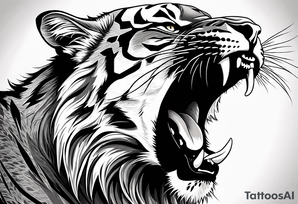big cat roaring, no mane tattoo idea