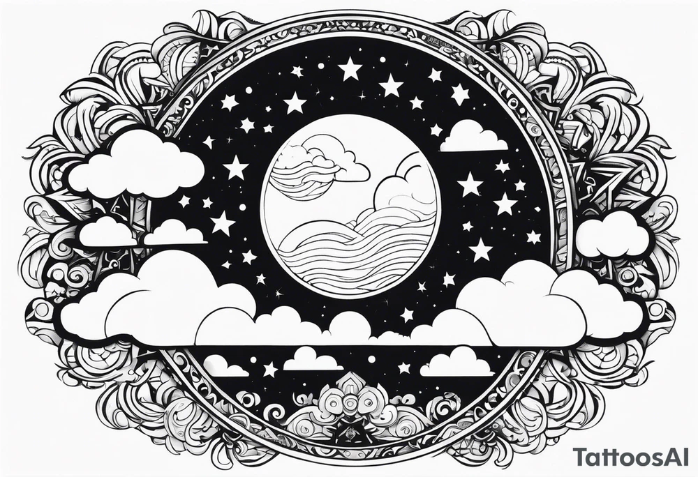 circle vignette frame surrounded by stars clouds tattoo idea circle vignette frame surrounded by stars clouds tattoo idea