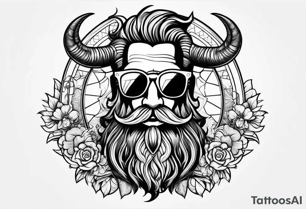 capricorn with beard and sunglasses tattoo idea