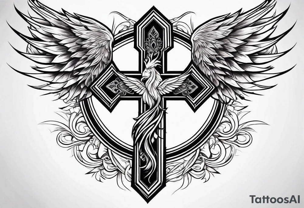 cross With phoenix tattoo idea