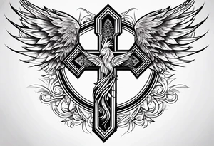cross With phoenix tattoo idea