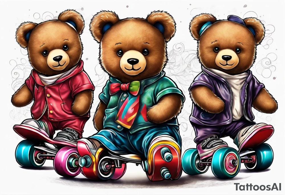 teddy bears wearing roller skates on their feet tattoo idea