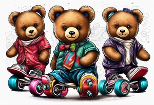 teddy bears wearing roller skates on their feet tattoo idea