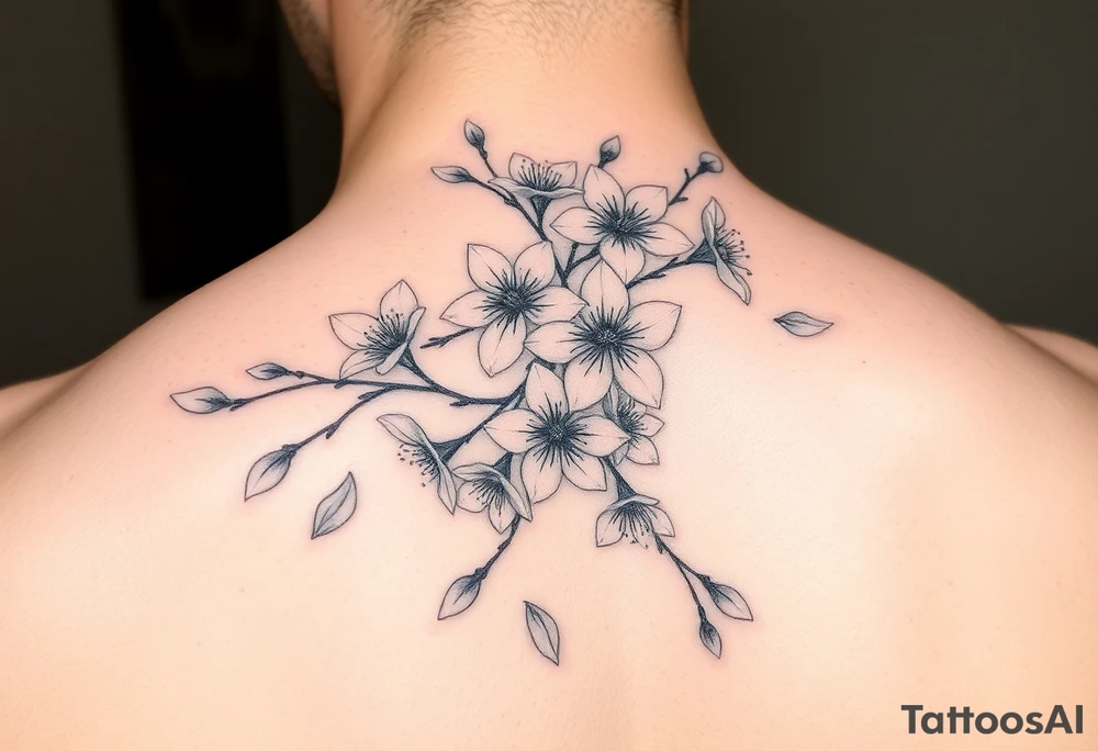delicate cherry blossoms swirling in spring breeze with petals tattoo idea