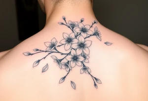 delicate cherry blossoms swirling in spring breeze with petals tattoo idea