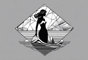 geometric silhouette lady iceberg with a man swimming and the lady is not a picture of herself but more of a part of the ice berg tattoo idea