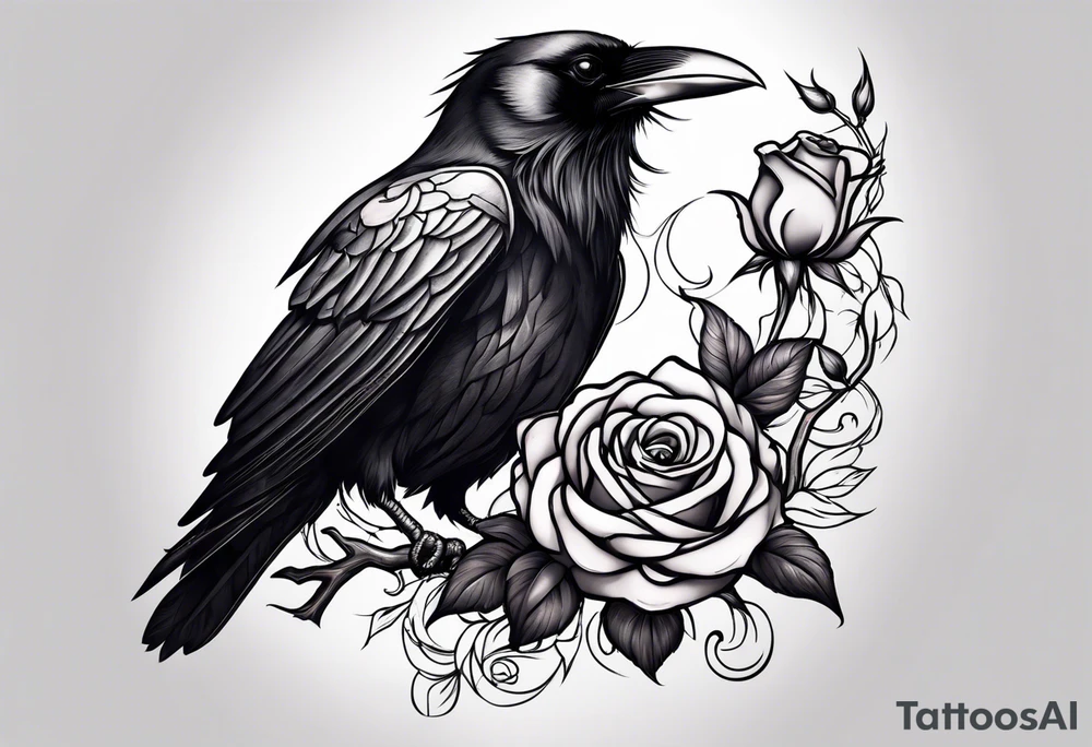 Raven holding  rose   by stem tattoo idea