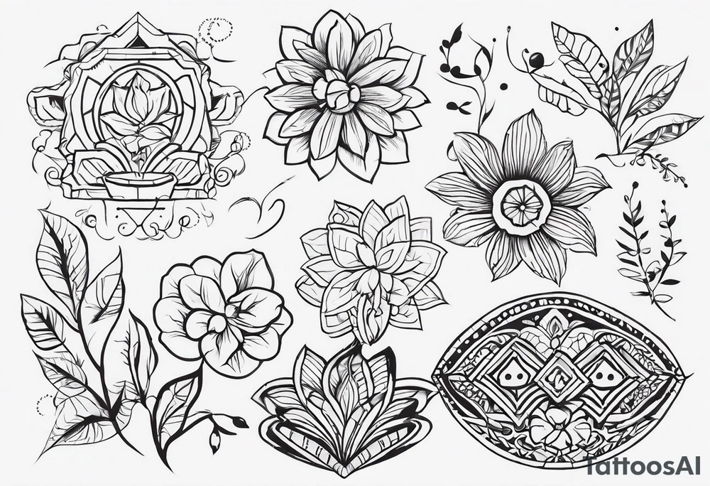 Ромб, цветы, ветки, листья, точки tattoo idea