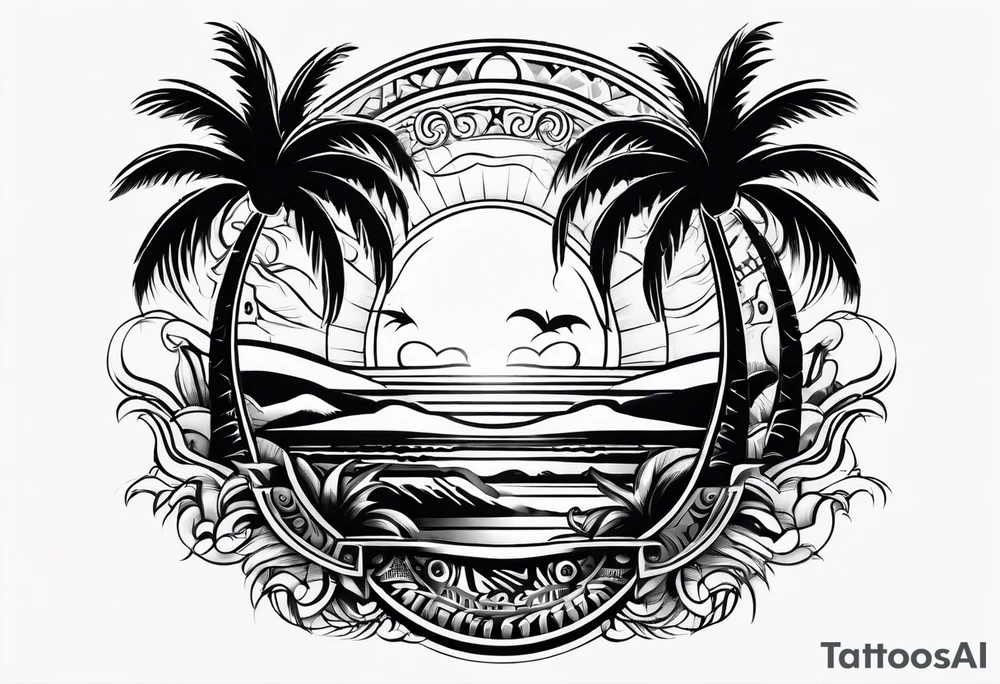 gambling sun palm tree tattoo idea
