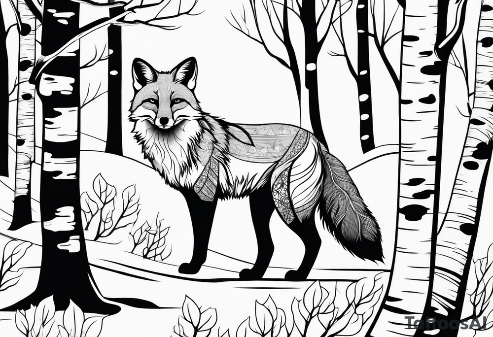 Fox in birch trees tattoo idea
