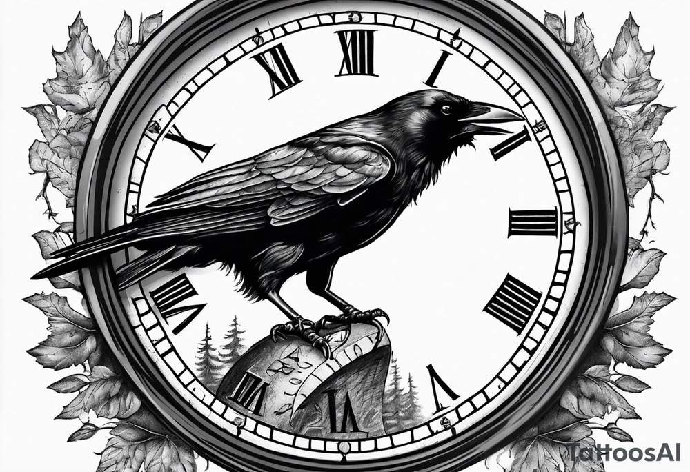 crow looking back twisted neck into forest inside a old clock tattoo idea crow looking back twisted neck into forest inside a old clock tattoo idea