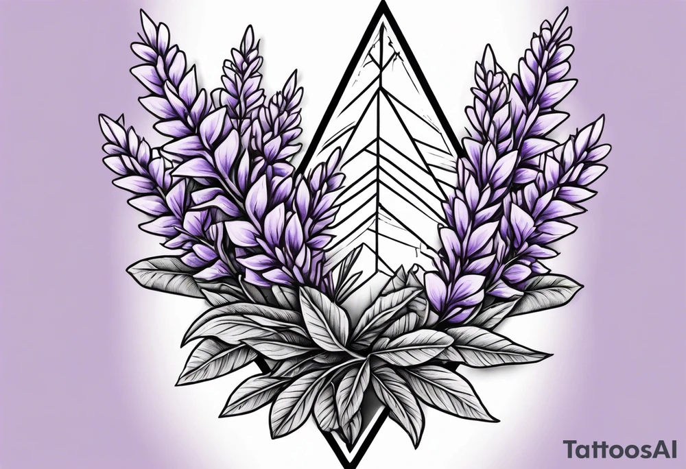 Arrowhead wrapped in lavender plant tattoo idea