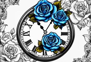 Pocket clock with blue roses tattoo idea