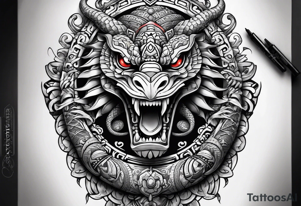 aztec kukulkan snake sleeve tattoo idea
