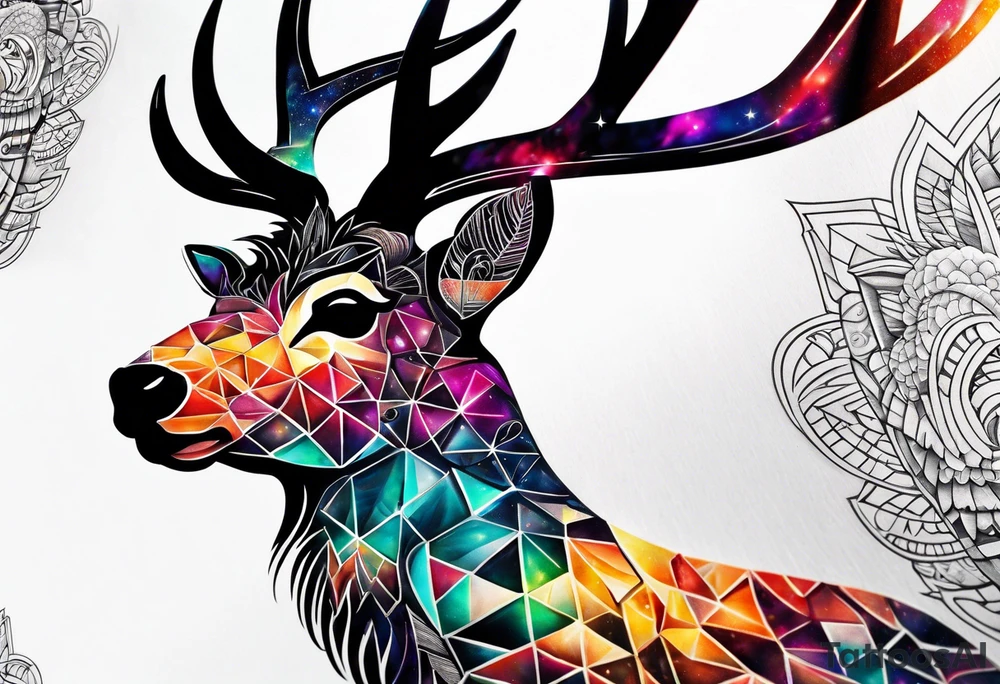 stag featuring colours of the universe and galaxies in amsterdam in the shape of a pineapple tattoo idea