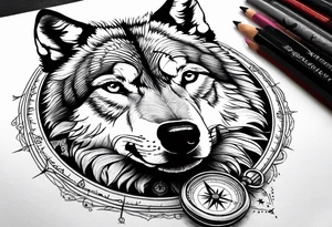 Wolf face with compass and my daughters name Madison tattoo idea