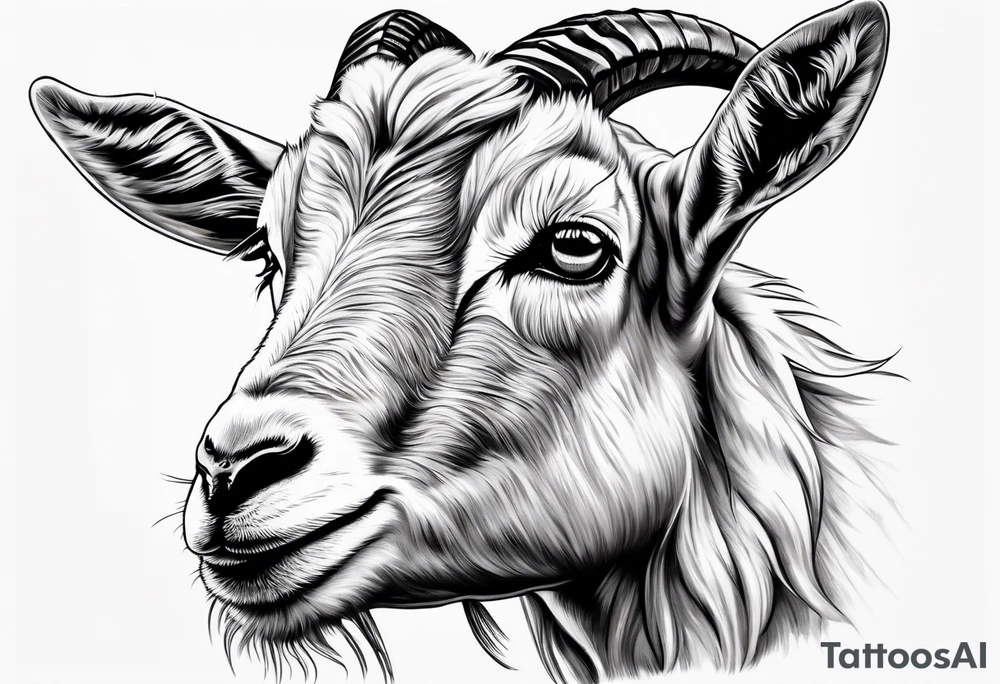 Headshot of goat hyper detailed tattoo idea