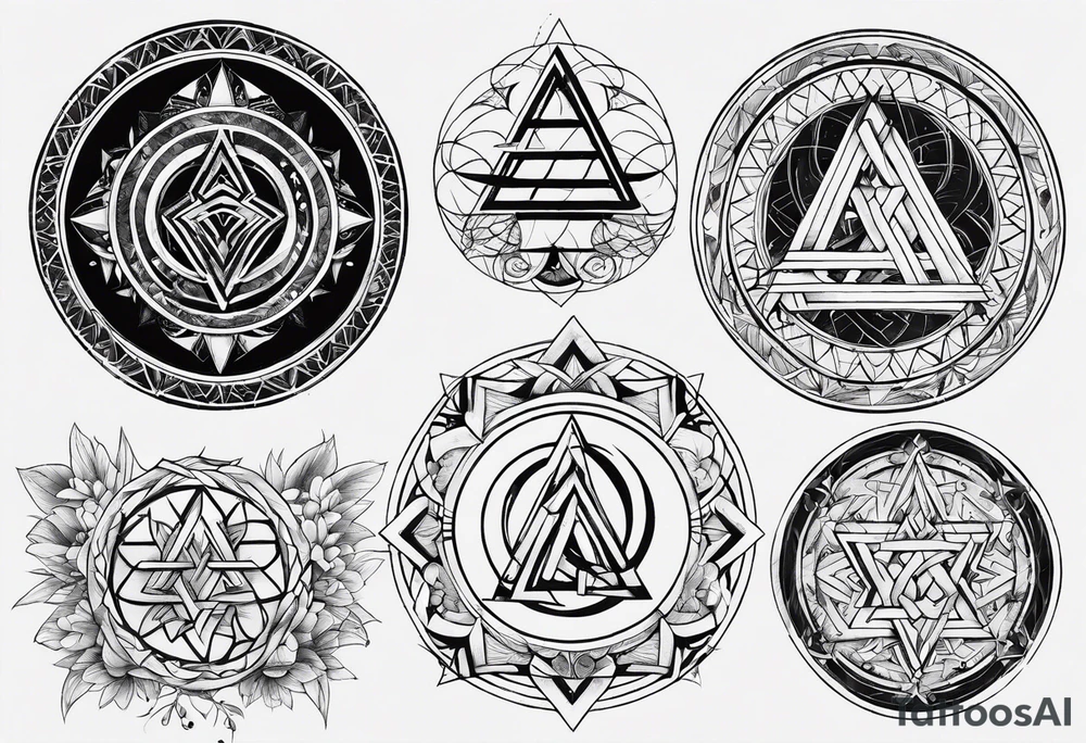 Pagan style tattoo circles triangles words symbols tattoo idea